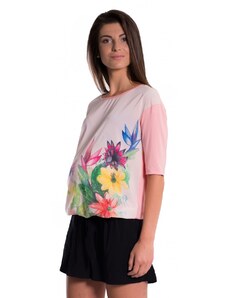 Be MaaMaa Tricou de maternitate / bluză cu floare imprimare - roz