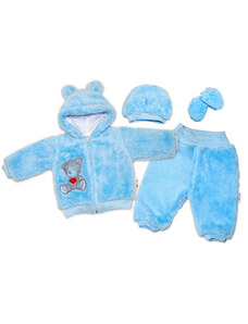 Set Welsoft Teddy din blăniță artificială de la Baby Nellys - albastru