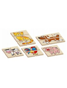 Detoa Puzzle Jigsaw animale din lemn bilateral 12dílků 5 animale în o cutie 17x12x1,5cm