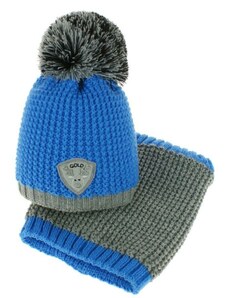 BABY NELLYS Toamna / șapcă de iarnă cu coș de fum - ciucure - albastru/gri