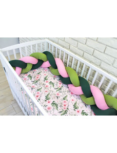 Baby Nellys Mantinel tricotat tresă cu lenjerie de pat Flori - verde, roz