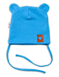 Baby Nellys TEDDY bumbac în două straturi pălărie cu mânere pentru legare - albastru