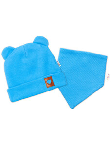 Baby Nellys Cu nervuri cu două straturi pălărie cu mânere + TEDDY eșarfă - albastru