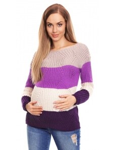 Be MaaMaa Hot pulover de maternitate, dungi largi - Violet