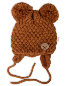 BABY NELLYS Iarna tricotate capac Ursuleț de pluș pentru legare, maro