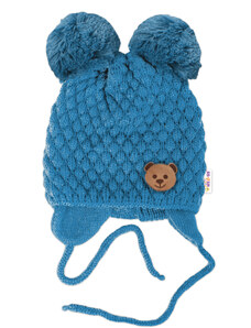 BABY NELLYS Iarna tricotate capac Ursuleț de pluș pentru legare, albastru
