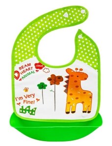 BocioLand baveta din silicon cu buzunar Girafă, verde