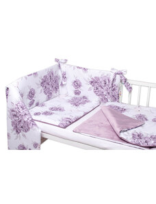 BABY NELLYS 3-dílná set de Mantinel cu lenjerie de pat, bumbac / catifea, Flamingo - prună