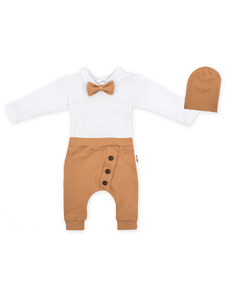 Baby Nellys 3-dílná acum Hubert, puncte cu un arc cravată mânecă lungă, pantaloni de trening și șapcă - maro