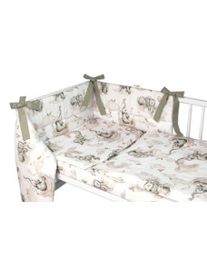 BABY NELLYS 3-dílná set de Mantinel cu lenjerie de pat, Elefantul și curcubeul, alb/gri