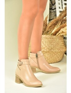 Fox Shoes Women's Nude Thick Heeled Boots