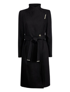 TED BAKER Palton Rose Midi Wool Wrap Coat With Shoulder Panels 249305 black
