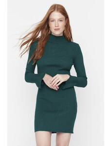 Trendyol verde smarald midi pulover basic stand guler rochie