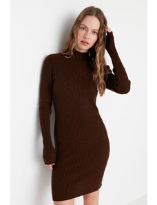 Trendyol Brown Brown Mini Knitwear High Collar Dress