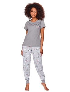 DN Nightwear Pijama de damă Jita gri cu pisici