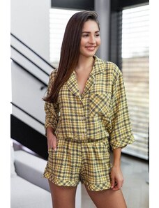 Sensis Pijama de damă Ramona galben-gri carouri