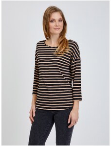 Black Striped T-Shirt with Three-Quarter Sleeve ORSAY - Women