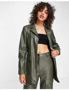 JJXX belted utility faux leather blazer co-ord in dark green