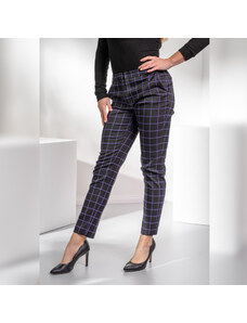 Willsoor Pantaloni formali negri de damă cu model în carouri violet 14503