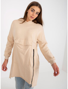 Fashionhunters Lady's beige long sweatshirt with zippers