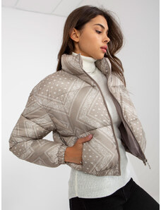 Fashionhunters Dark beige short, patterned down jacket