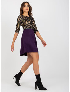Fashionhunters Black-and-purple cocktail dress with lace top