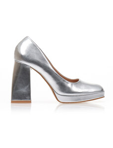 Tsoukalas Pantofi cu tocuri Argintiu imitație de piele cu vârf pătrat