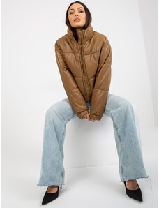 Fashionhunters Camel down jacket made of eco-leather without hood