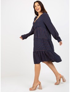 Fashionhunters Navy blue loose dress with viscose stripes SUBLEVEL
