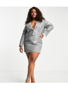 Pieces Plus Pieces Curve exclusive cropped blazer co-ord in silver glitter