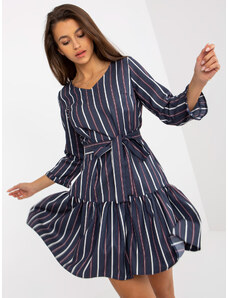 Fashionhunters Navy blue flowing cocktail dress with stripes