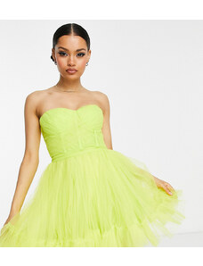 Lace & Beads Petite exclusive wrapped corset tulle mini dress in lime-Green