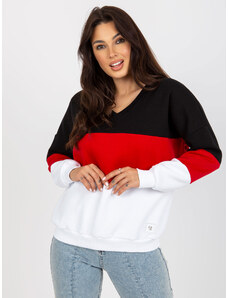 Fashionhunters Basic white and red sweatshirt with neckline