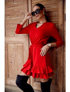 FASARDI Simple dress with ruffles and red belt