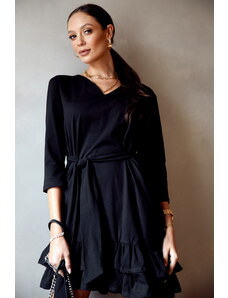 FASARDI Simple black dress with ruffles and belt