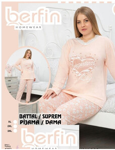 Pijama dama din bumbac cu dantela la baza gatului - PJM13