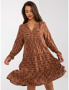 Fashionhunters Brown loose dress with prints and ruffle SUBLEVEL