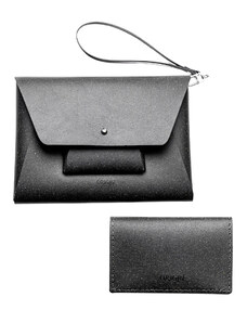 Origin Pachet geanta + port card din piele naturala reciclata, negru