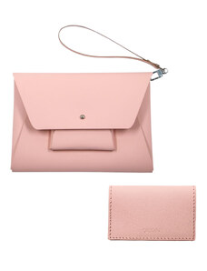 Origin Pachet geanta + port card din piele naturala reciclata, roz pudra