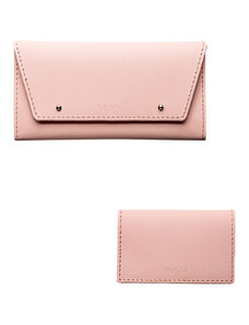 Origin Pachet portofel dama + port card din piele naturala reciclata, roz pudra