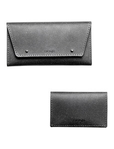 Origin Pachet portofel dama + port card din piele naturala reciclata, negru