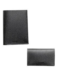 Origin Pachet portofel vertical barbatesc + port card din piele naturala reciclata, negru