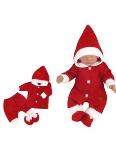 Z&Z 3-dílná set tricotat, sacou, pantaloni și papuci Baby Santa, roșu