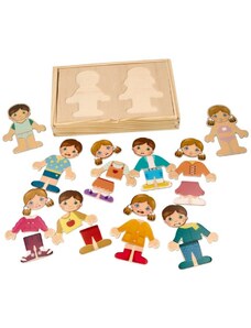 Adam Toys Magnetic din lemn puzzle jigsaw în îmbrăcăminte - Fata și băiat