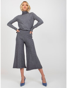 Fashionhunters Dark grey wide knitted trousers with elastic waistband