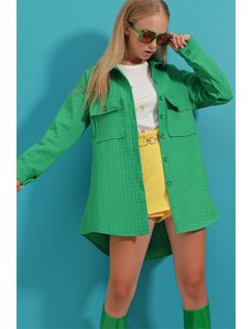Trend Alaçatı Stili femei verde cu buzunar dublu matlasat model jachetă obișnuită