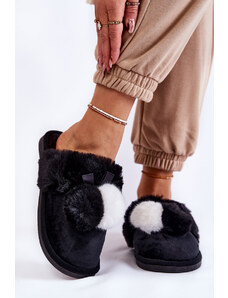 Kesi Lady's slippers with pompom and fur Black Sahira