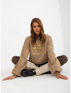 Fashionhunters Dark beige sweatshirt with turtleneck with print