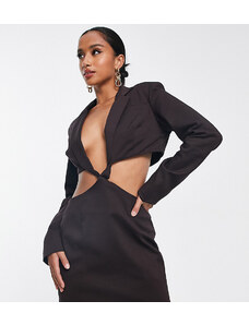 Simmi Clothing Simmi Petite twist front cut out blazer dress in chocolate-Brown