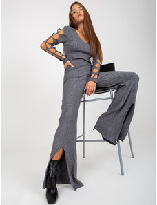 Fashionhunters Dark grey knitted trousers with high waist